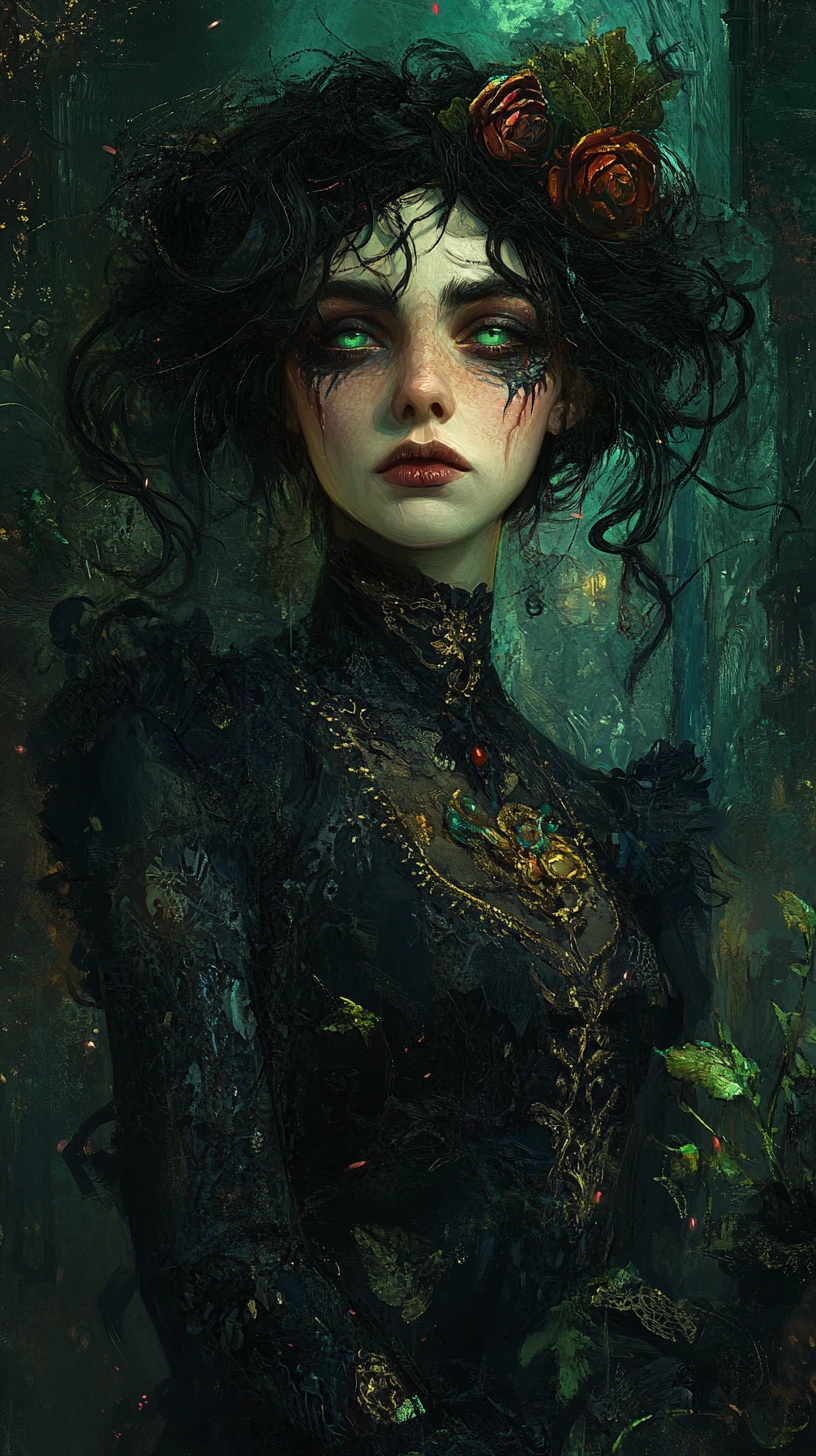 Haunting Italian comic heroine in dark fantasy portrait