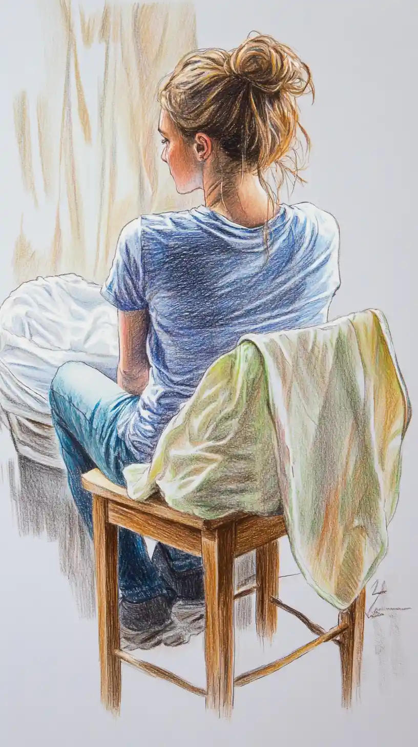 Young woman hand washing clothes in a wooden stool scene