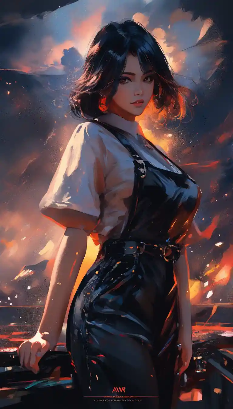 Hermosa mujer de estilo anime junto a una imponente parca