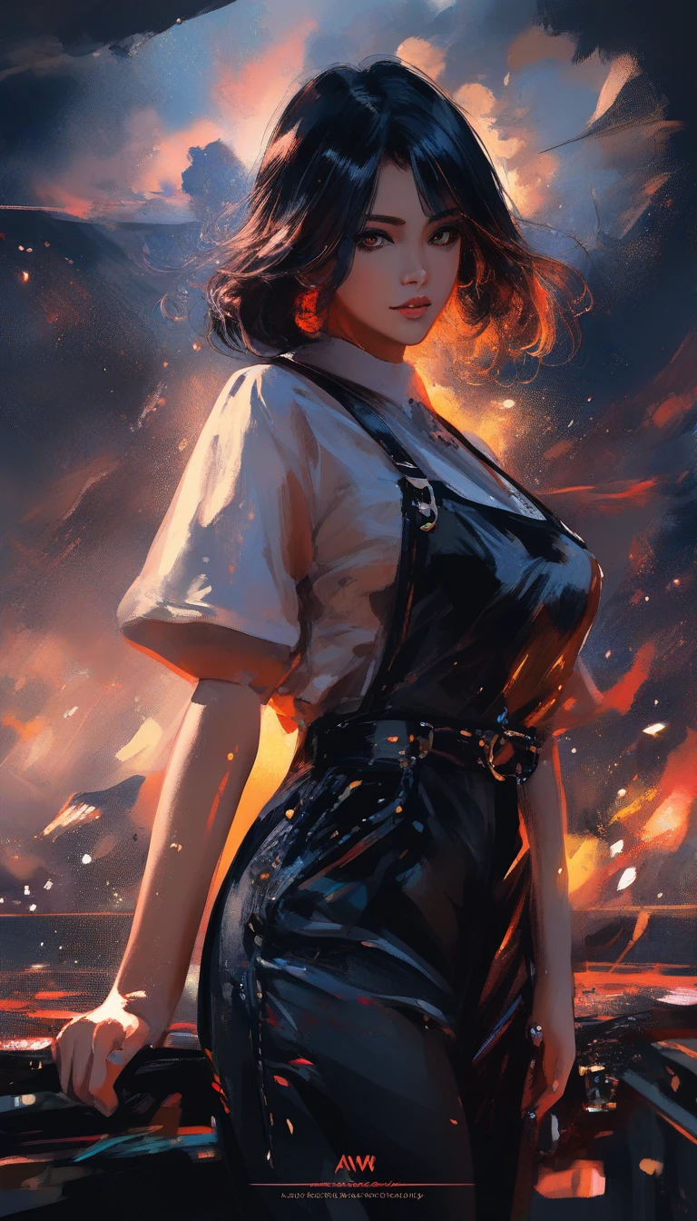 Hermosa mujer de estilo anime junto a una imponente parca