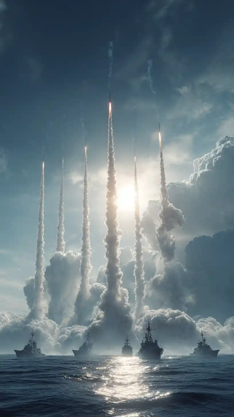 Kinematische Szene mit mehreren Raketen, die in den Himmel starten