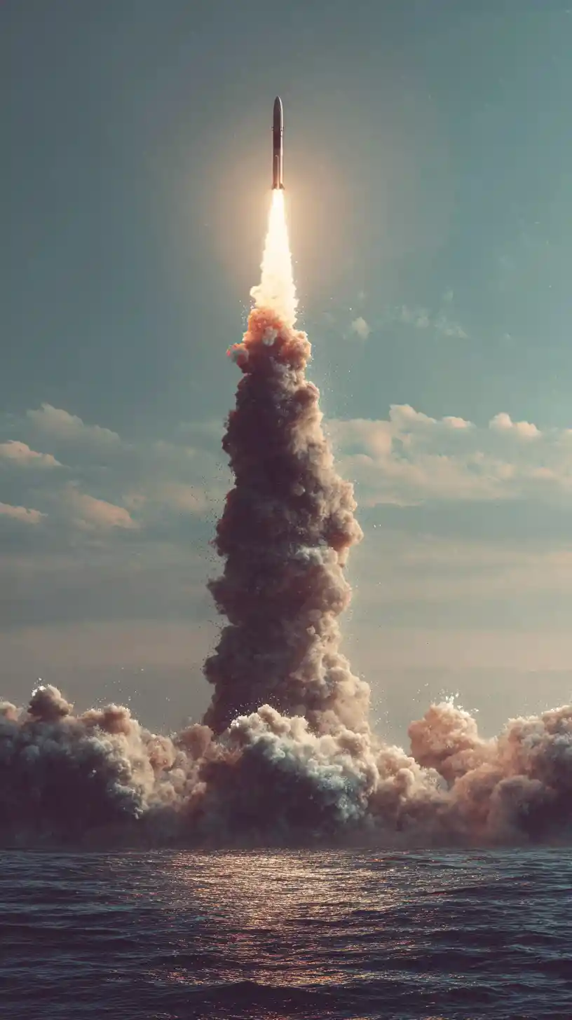 Multiple missiles launched in a dramatic battlefield scene