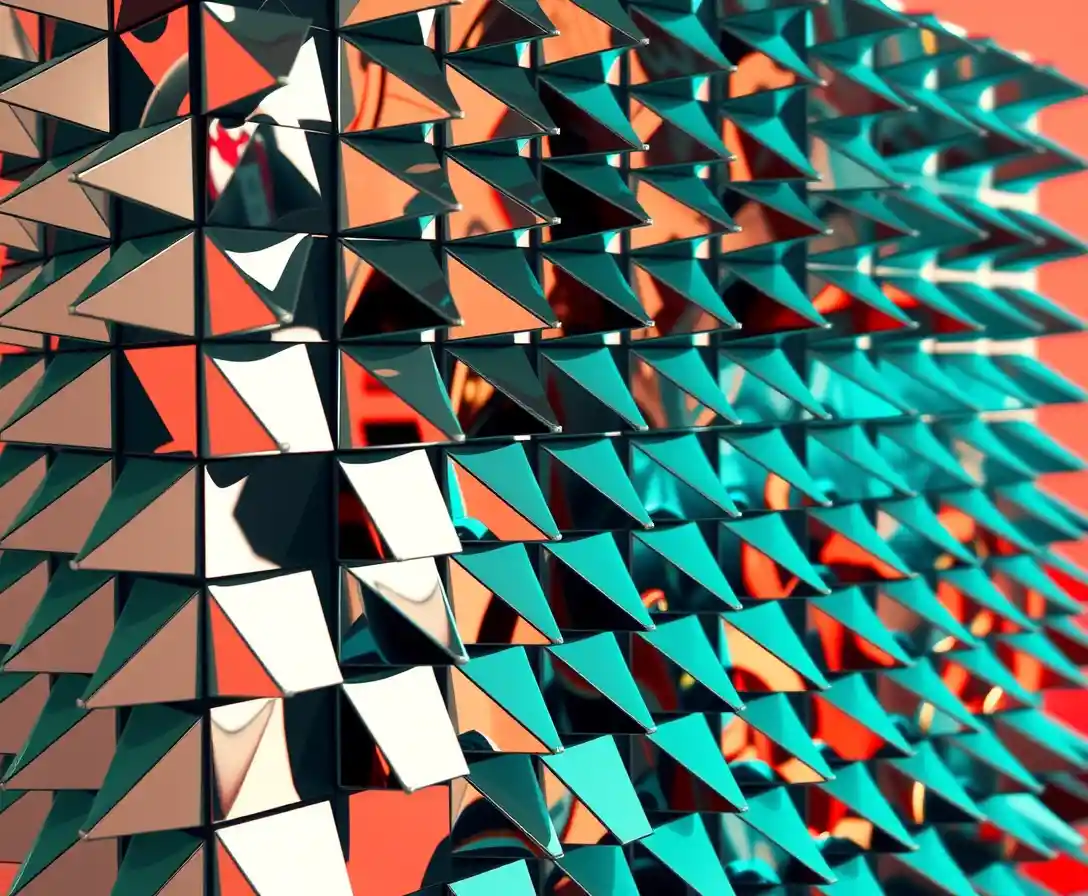 Grille réfléchissante de miroirs inclinés avec une lumière vive et ludique