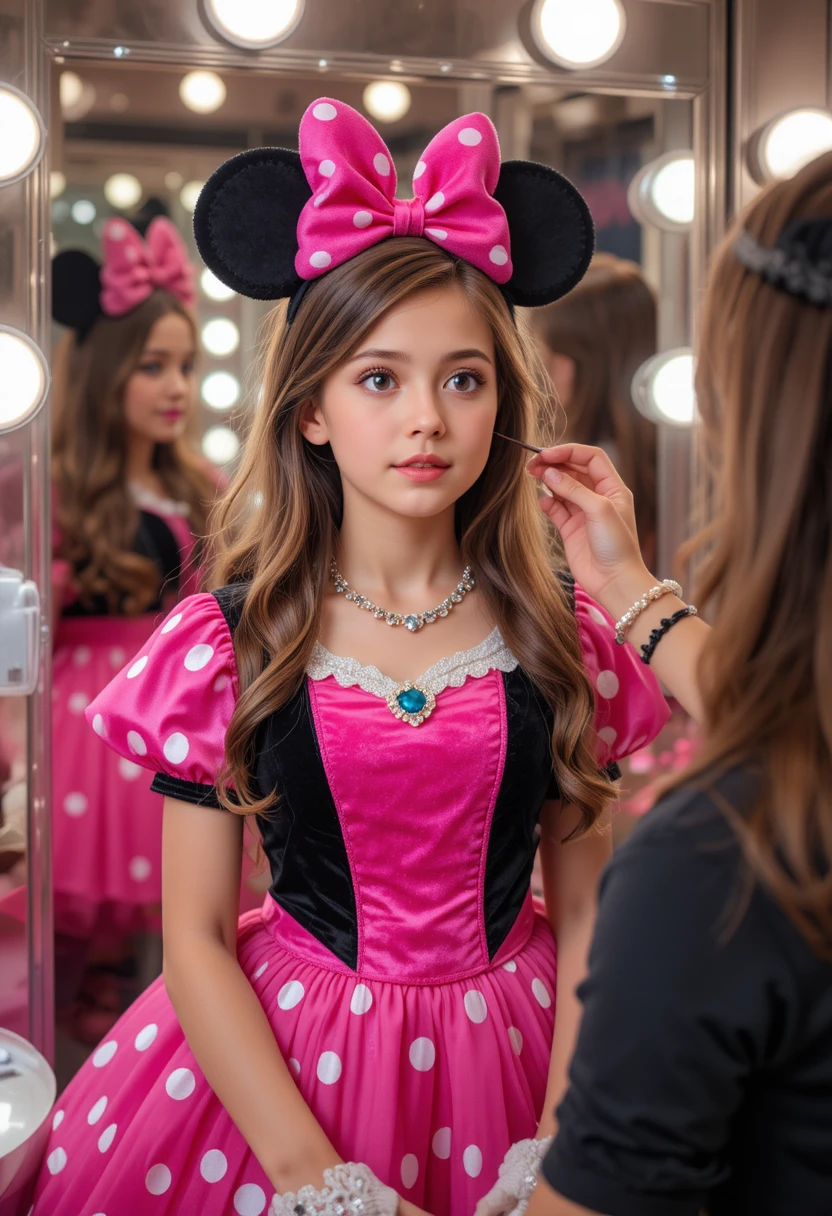 Niño con vestido de Minnie Mouse en el probador de una boutique
