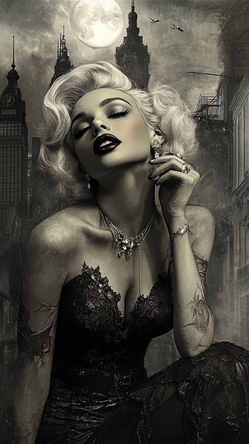 Moody fantasy portrait of a woman in a steampunk city