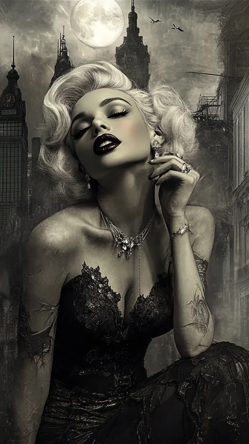 Moody fantasy portrait of a woman in a steampunk city