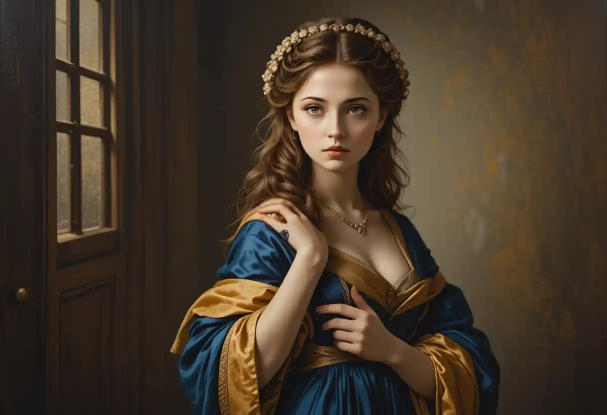 Elegant woman in classical three quarter fine art portrait