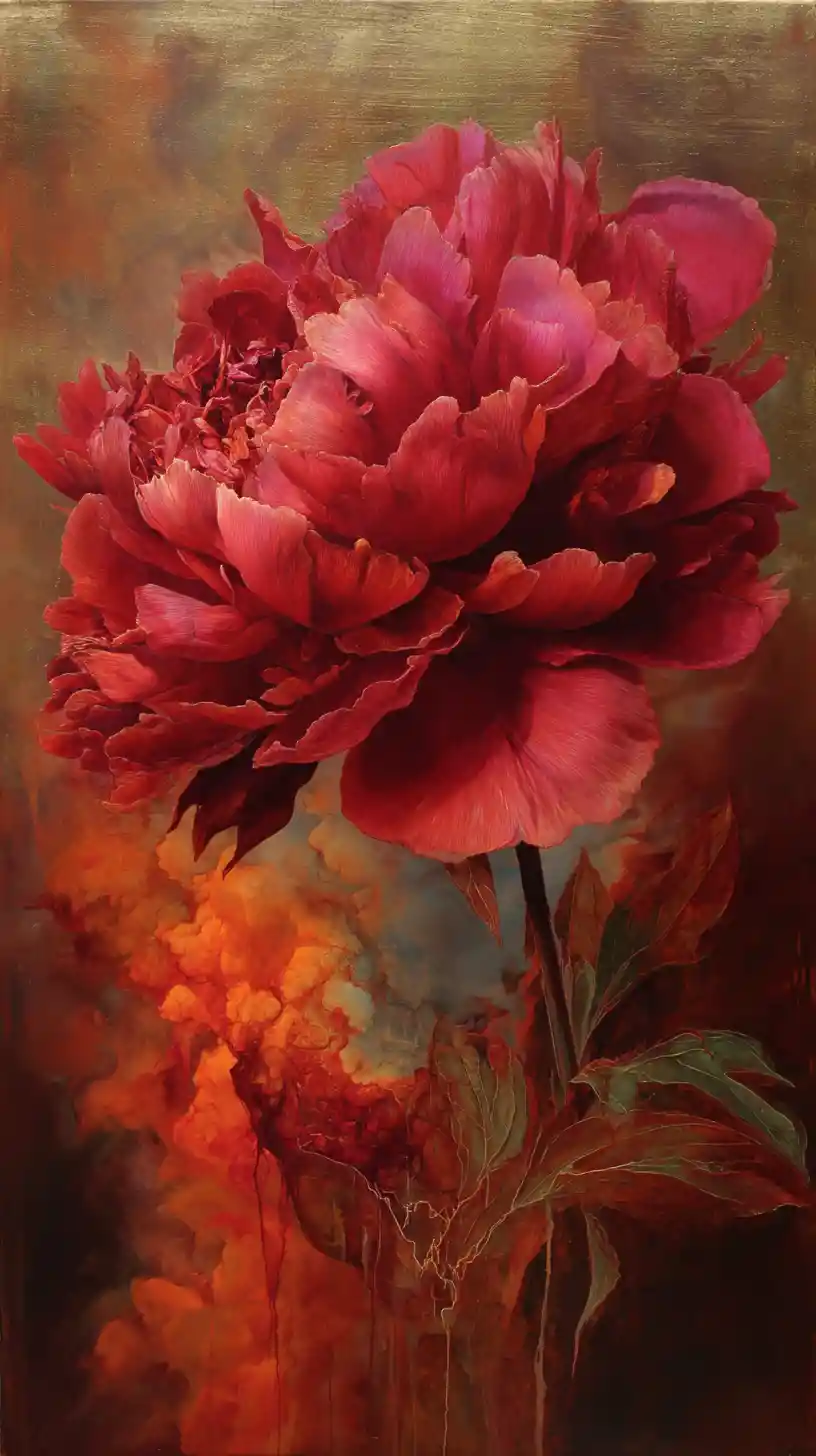 Abstract mixed media flower with large reflective petals