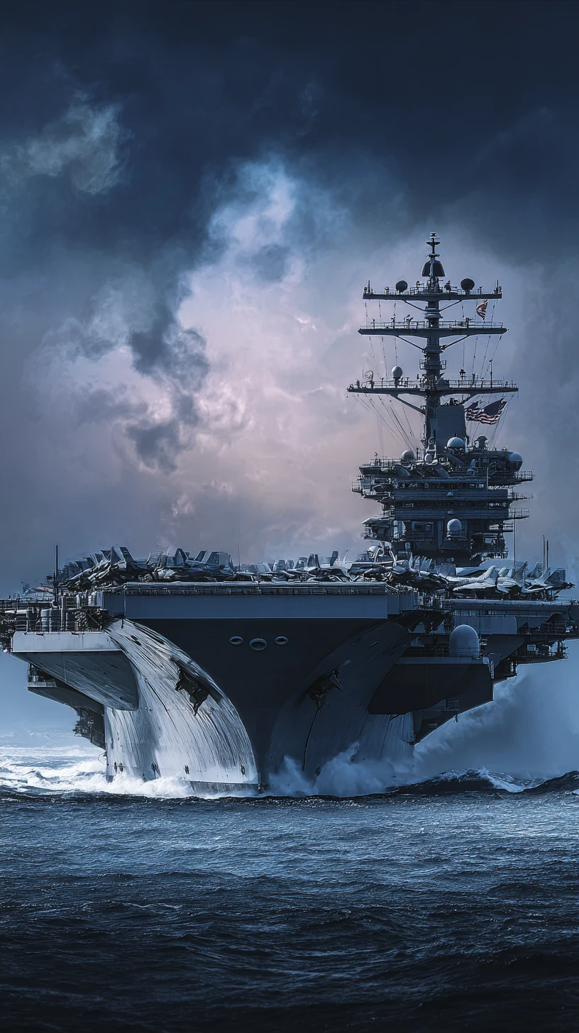 Portaerei statunitense in mare sotto la bandiera americana
