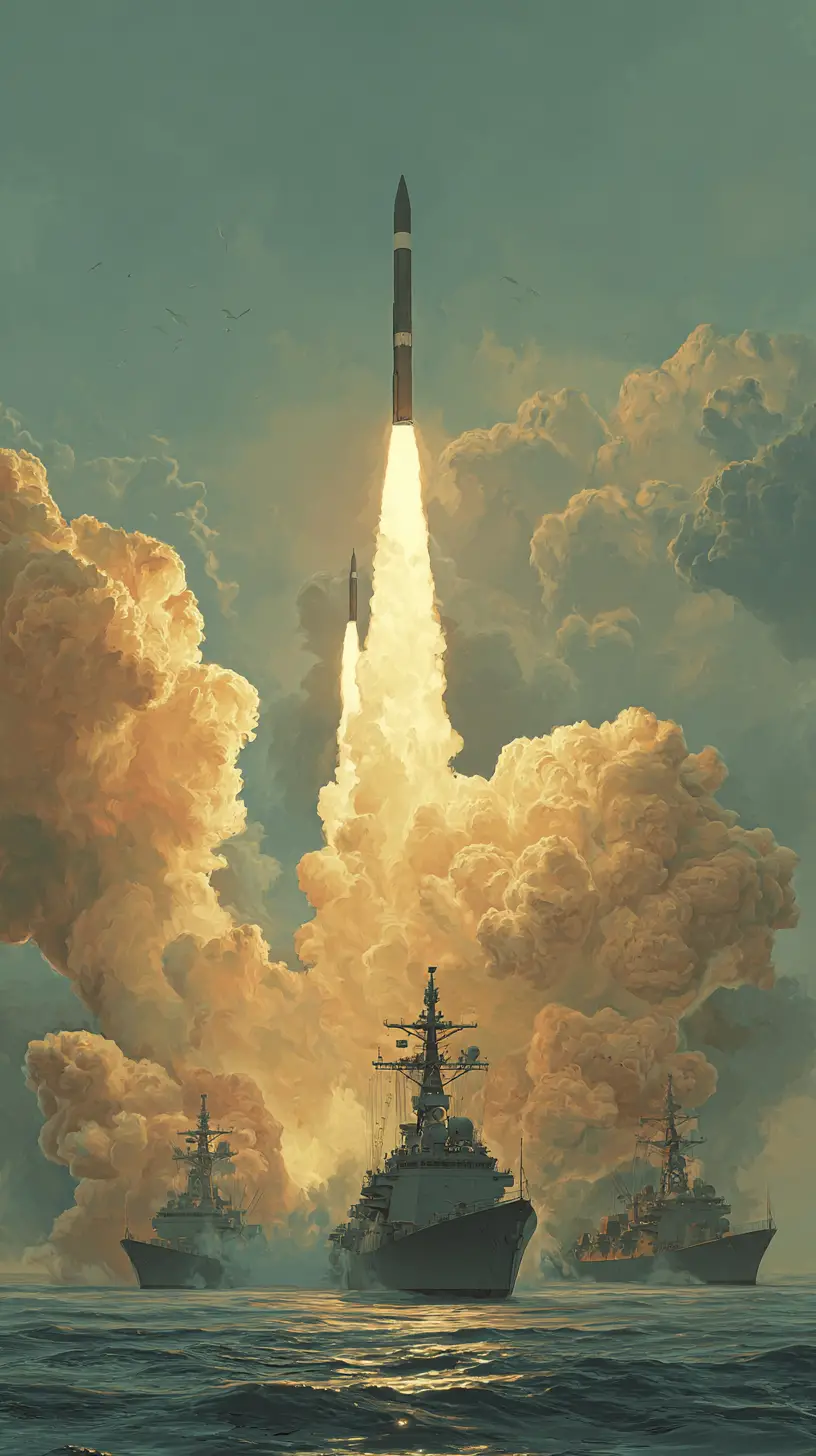 Missiles Launched In A Dramatic Cinematic War Scene