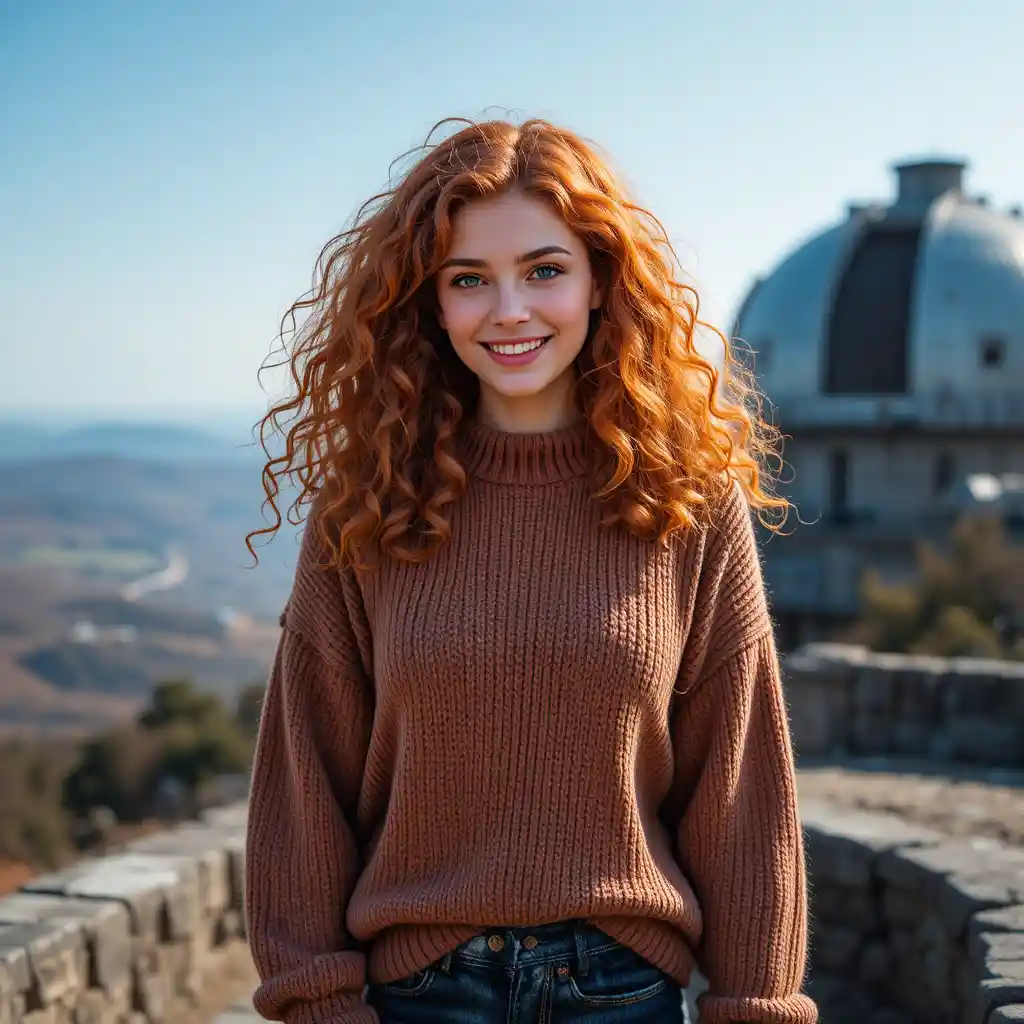 Hermosa chica con heterocromía en un observatorio tranquilo