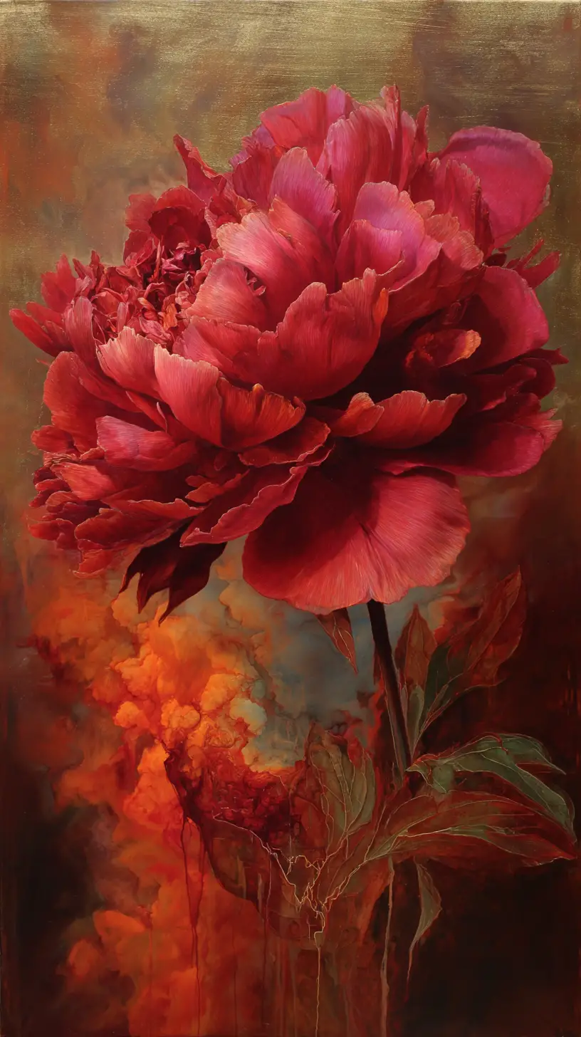 Abstract mixed media flower with large reflective petals