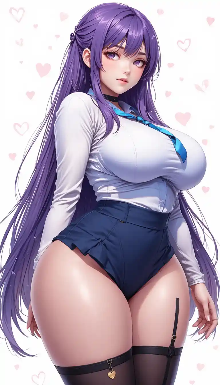 Anime girl in tight school outfit from low angle view