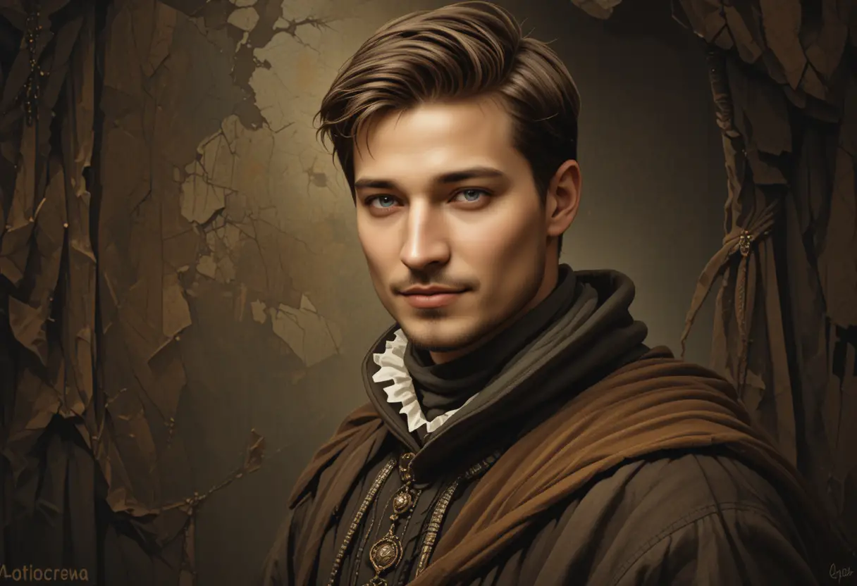 Dignified portrait in warm earth tones with dramatic light