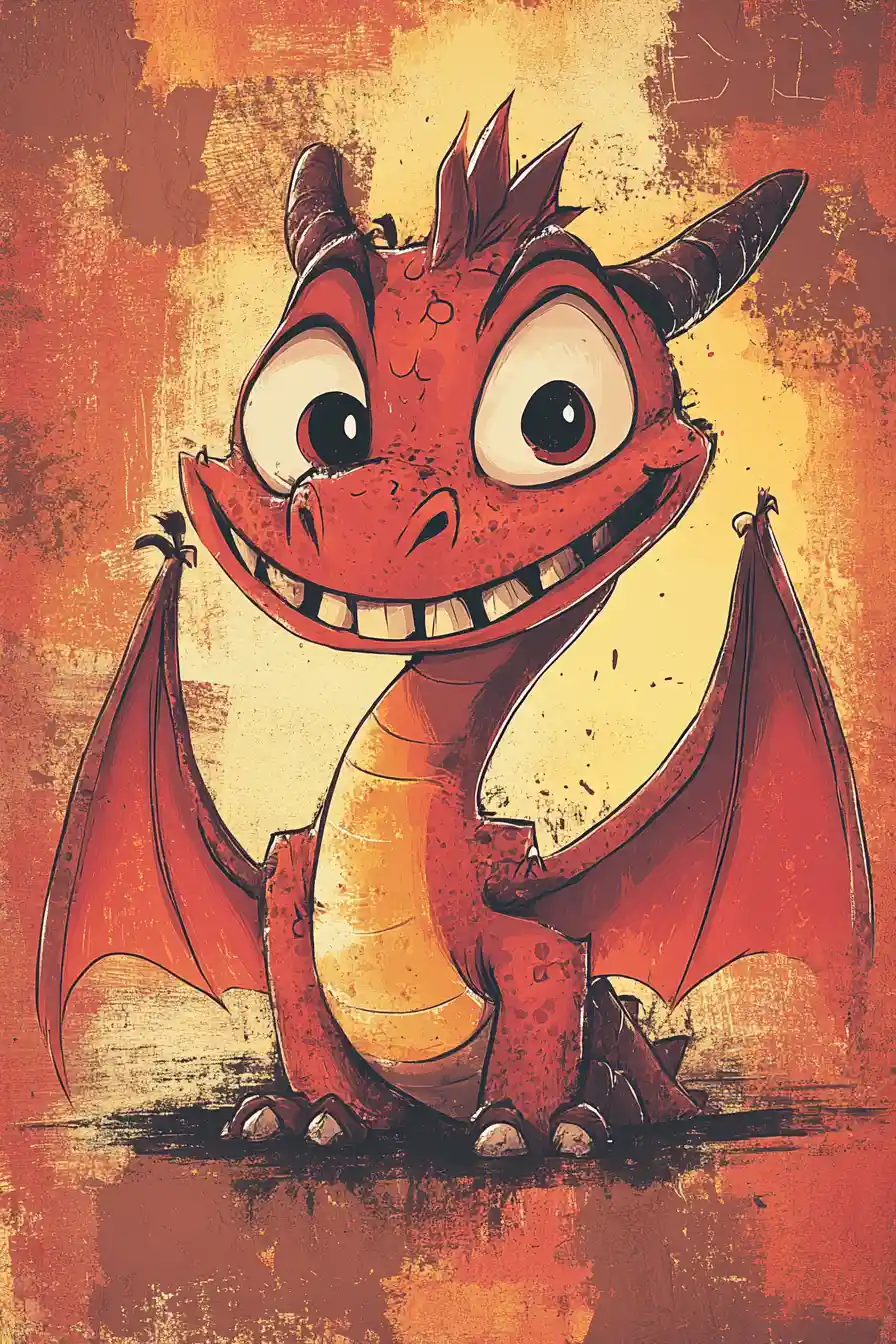 Playful cartoon dragon in bold comic style illustration
