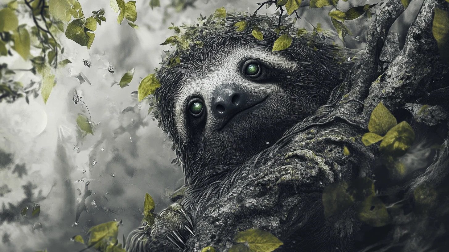 Surreal Sloth Portrait With Electric Accented Eyes
