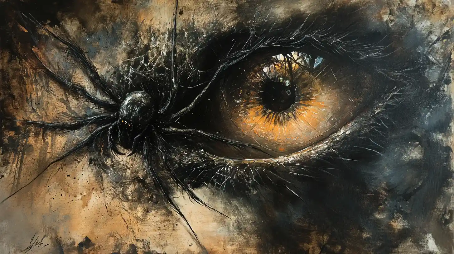 Misterioso primer plano en técnica mixta de un rostro de araña