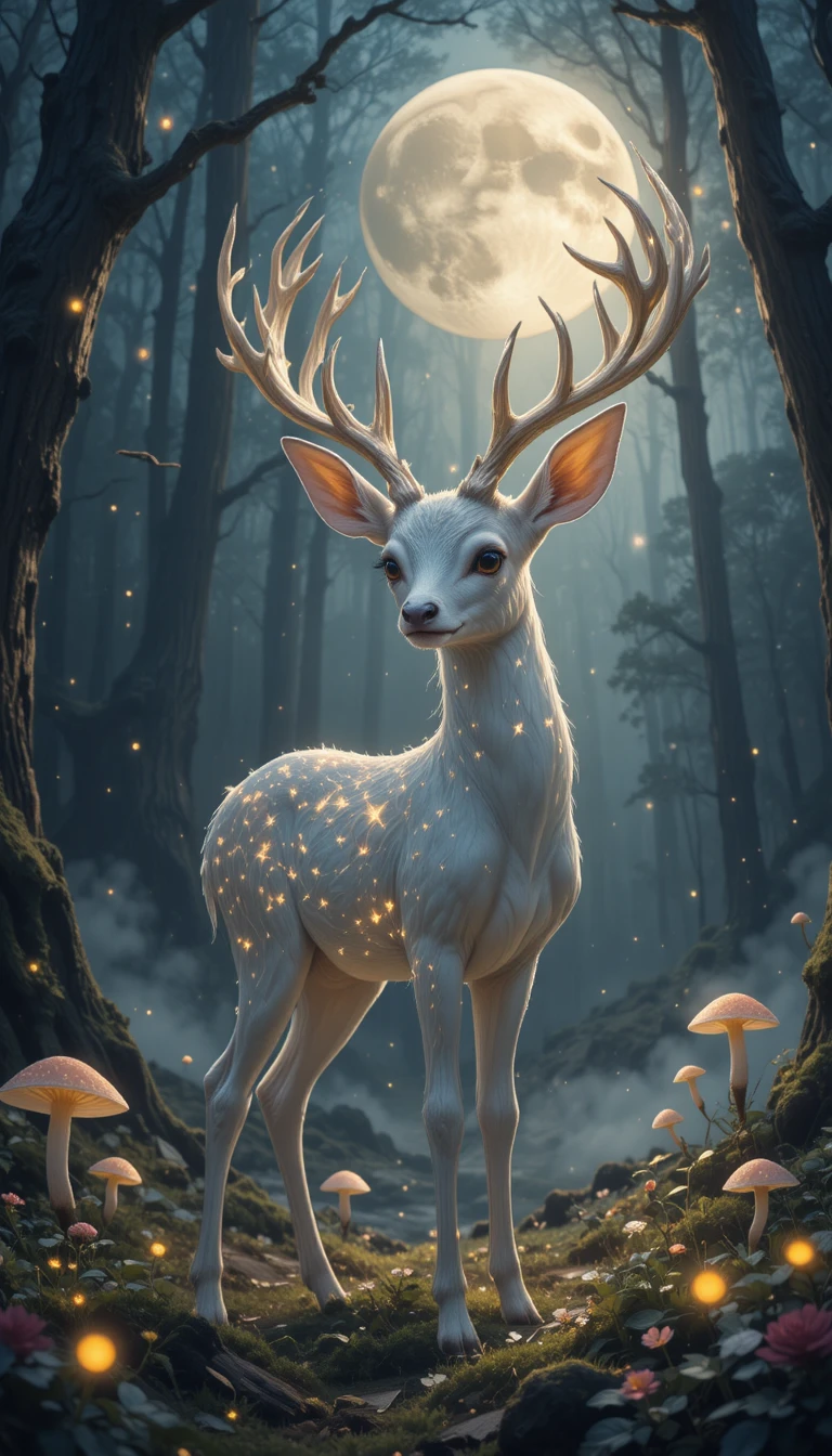 Enchanted Fawn In A Moonlit Forest Clearing