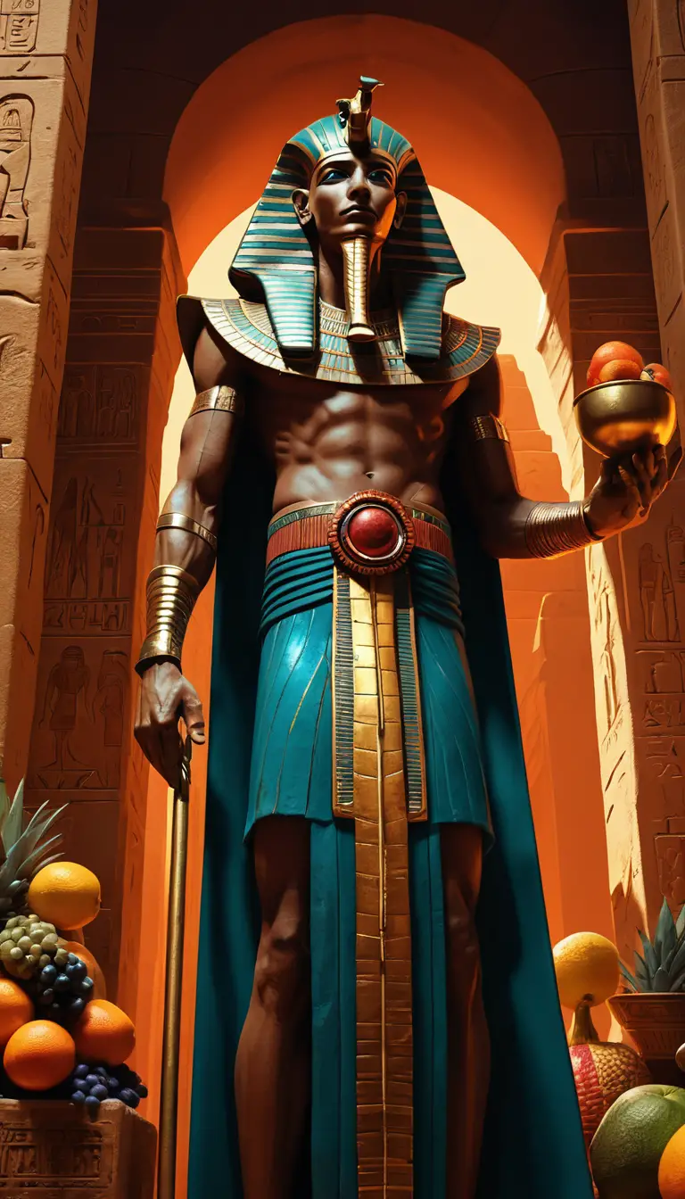 Tall egyptian pharaoh at a festive pyramid celebration