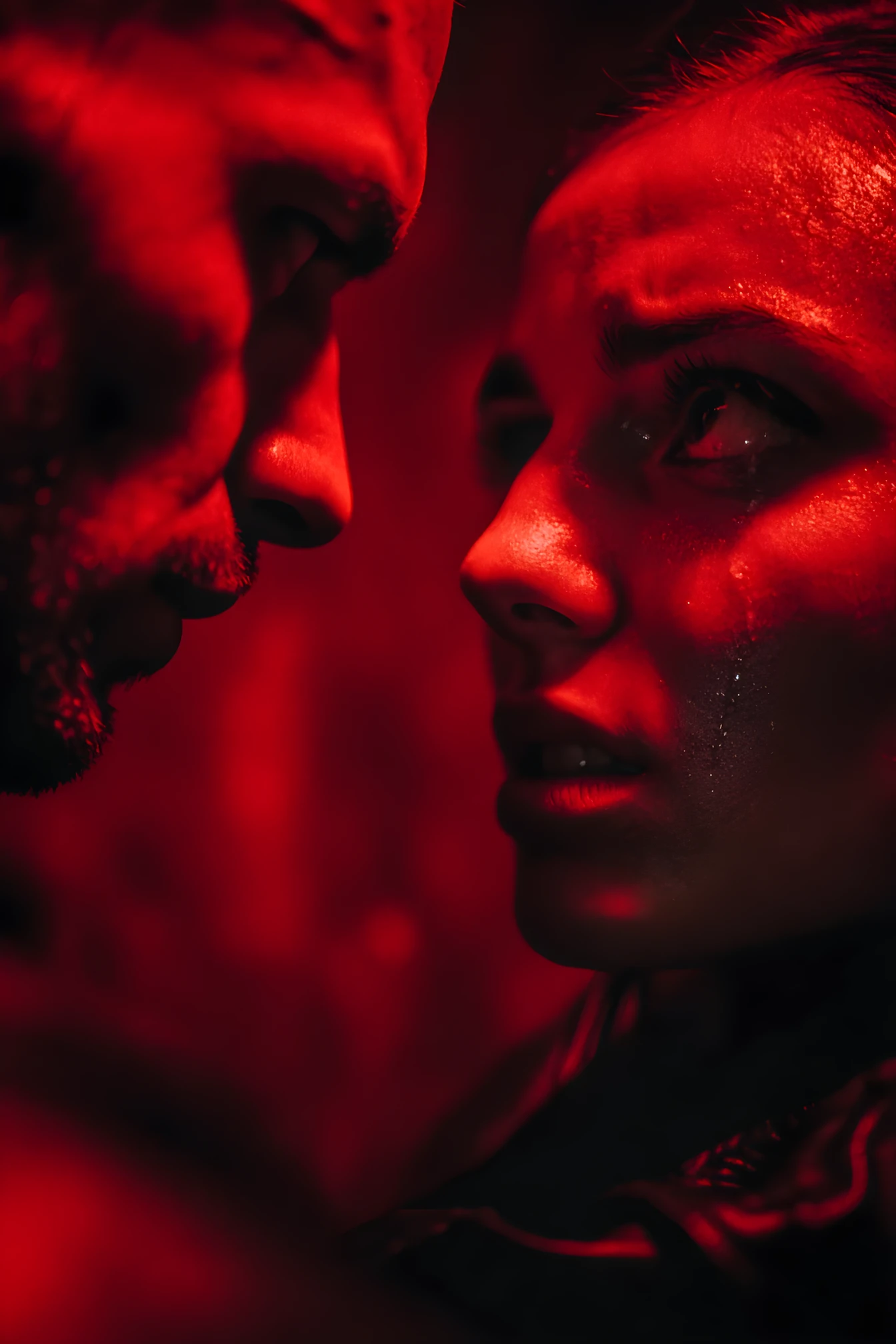 Sinister woman in leather in a dark dungeon bedroom