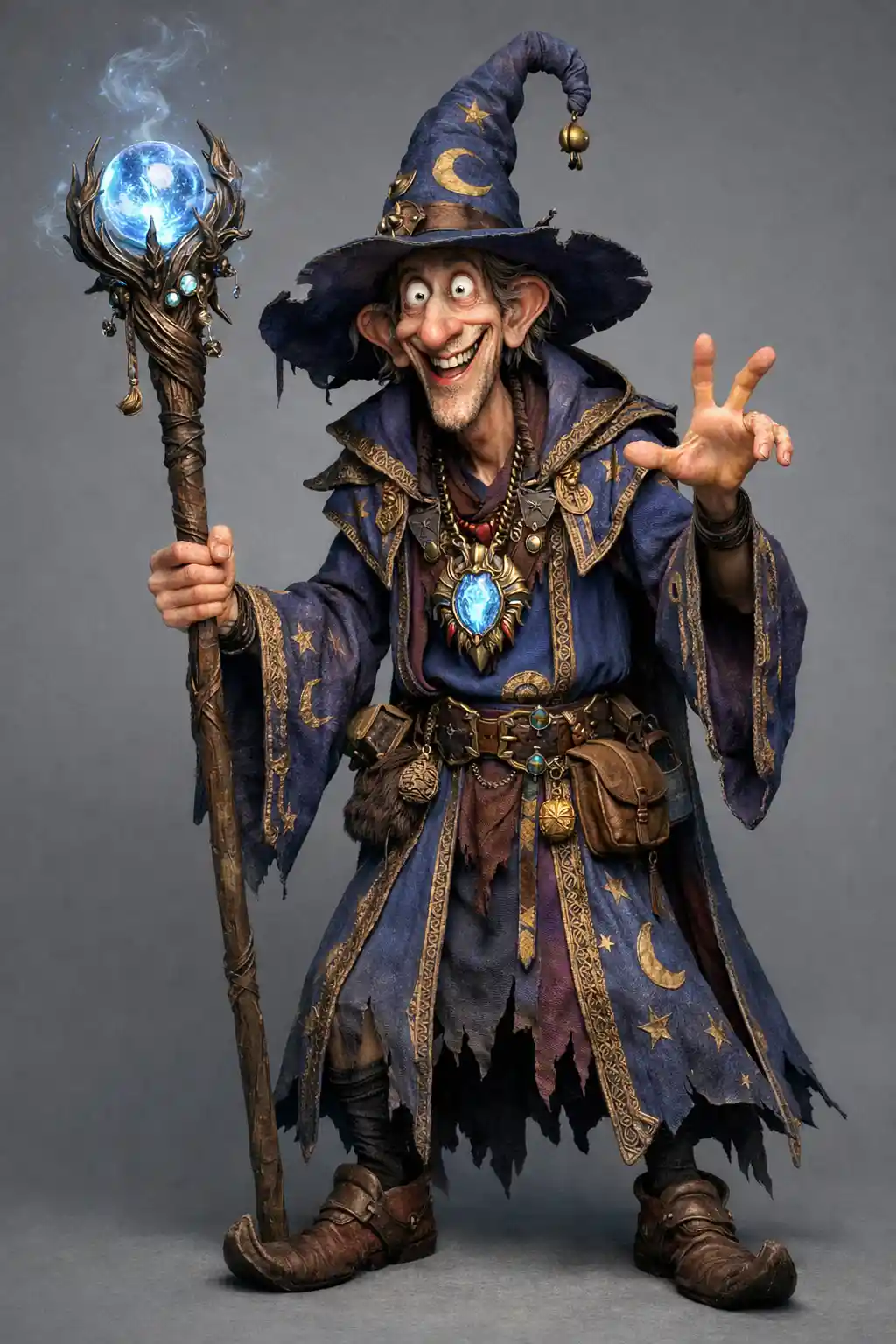 Tall goofy wizard in detailed 3D fantasy style