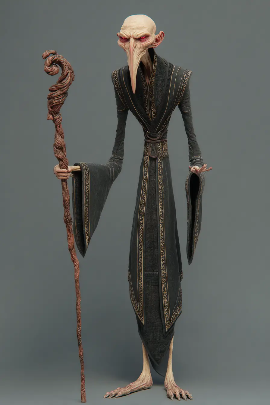 Menacing Fantasy Wizard With Clawed Hands And Twisted Staff