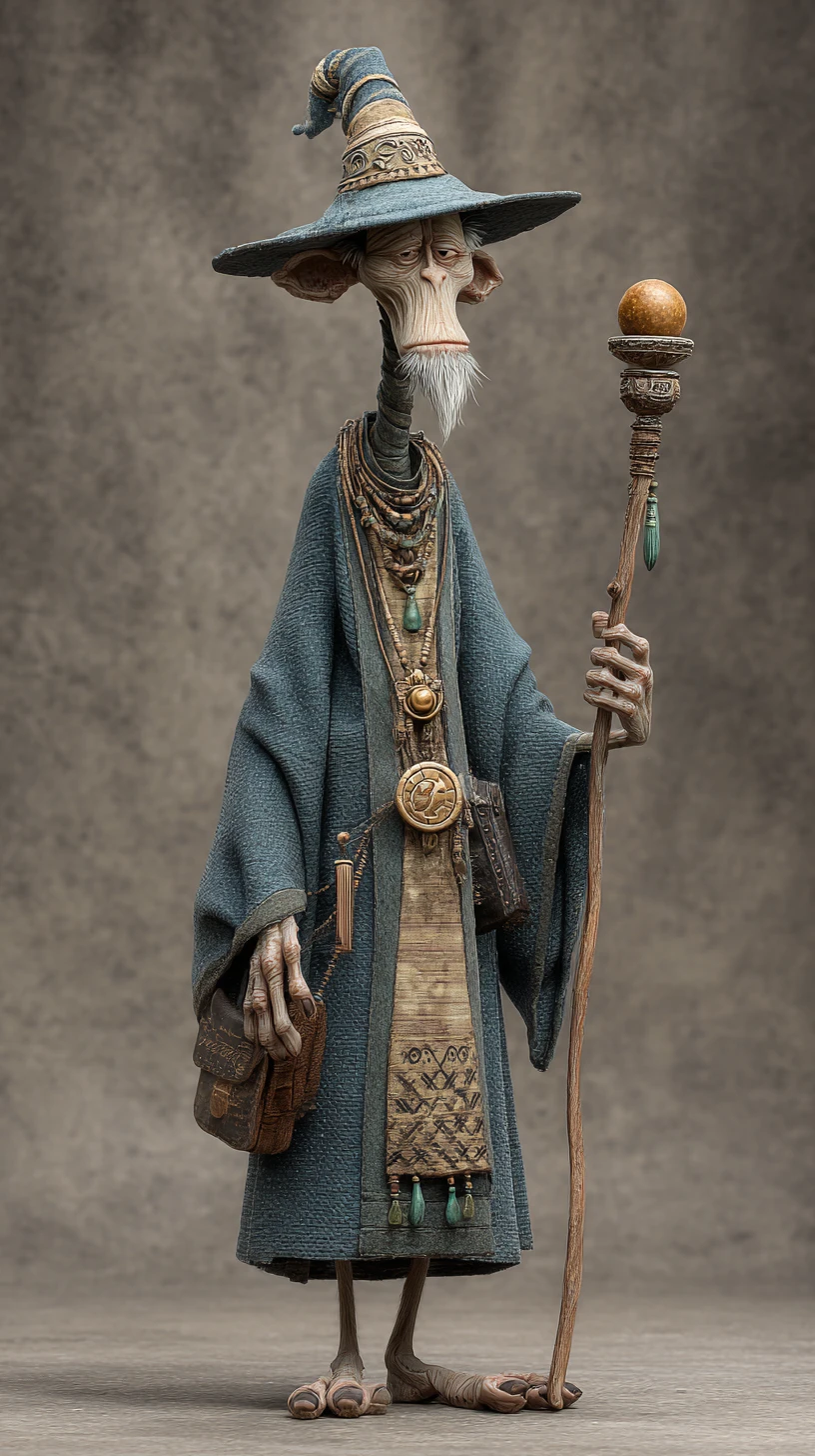 Goofy tall wizard in detailed 3D fantasy style