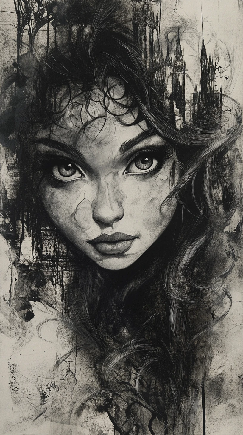 Surreal portrait of Rapunzel with hypnotic enchanted eyes