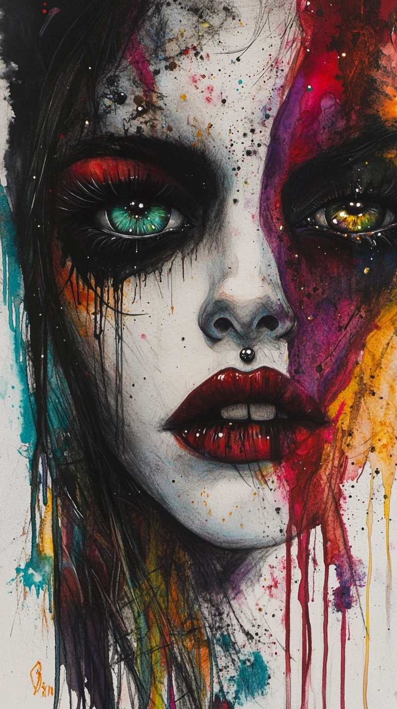 Surreale Gothic-Punk-Frau mit hypnotischen Augen in Traumlandschaft
