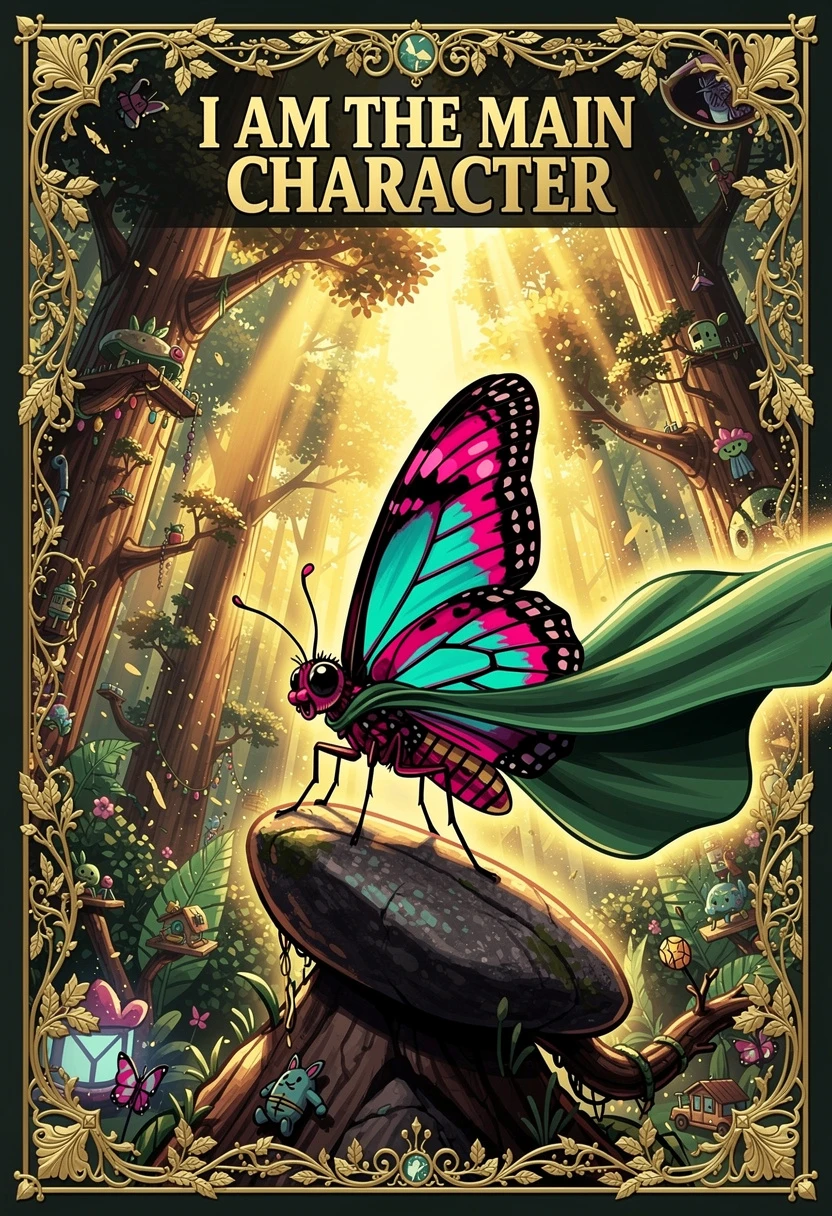 Mariposa heroica sobre cima de guijarro con luz dorada del bosque