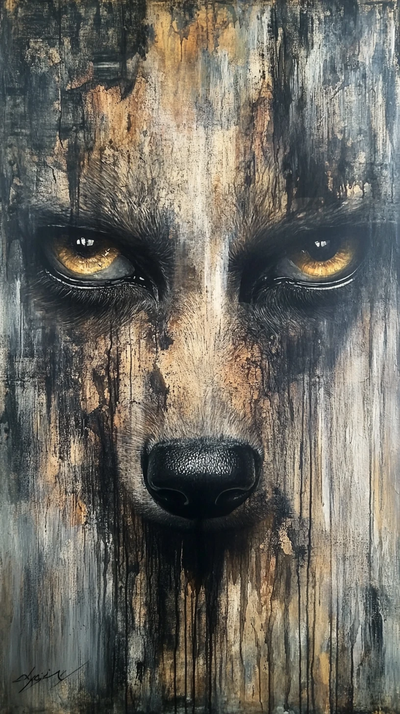 Abstrakte Nahaufnahme eines Wolfs mit großen reflektierenden Augen