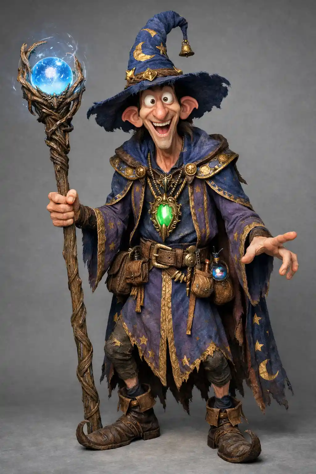 Tall goofy wizard in detailed 3D fantasy rendering