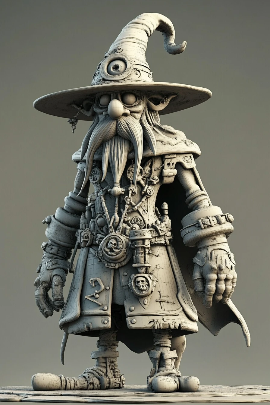 豪華なローブと魔法の杖を持った背の高いとぼけた魔法使い