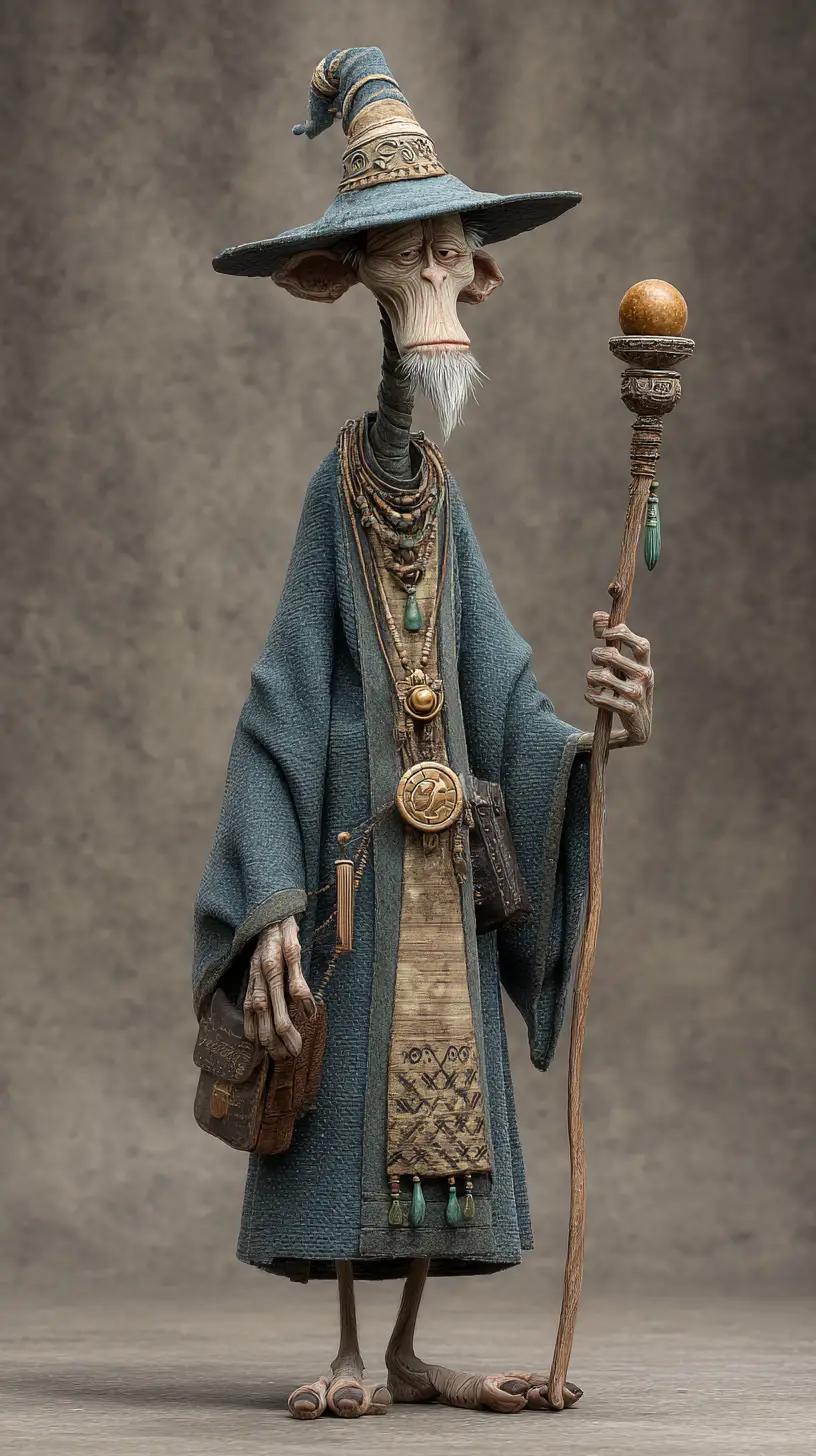 Goofy tall wizard in detailed 3D fantasy style