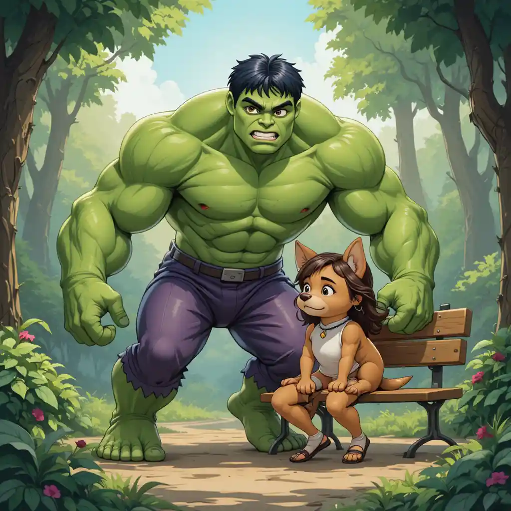 Gentle superhero rescues a small dog trapped under a tree