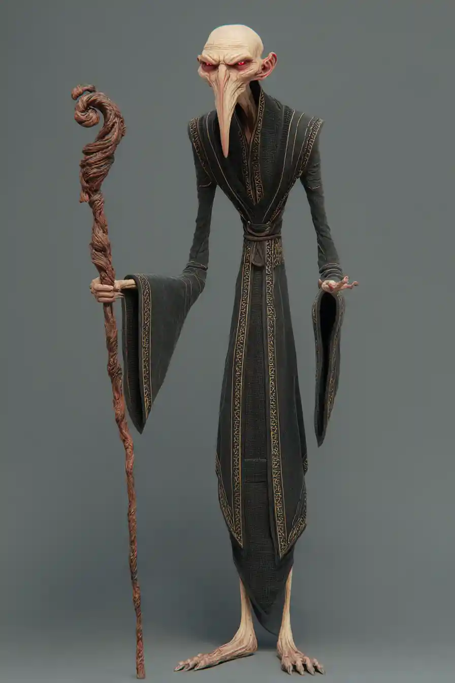 Menacing Fantasy Wizard With Clawed Hands And Twisted Staff