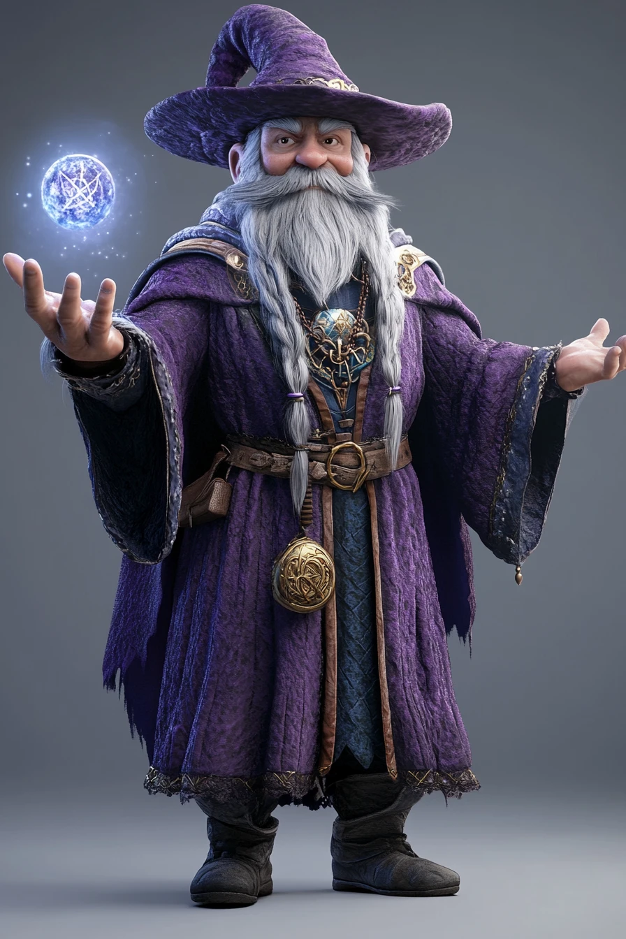 Tall goofy wizard in detailed 3D fantasy illustration