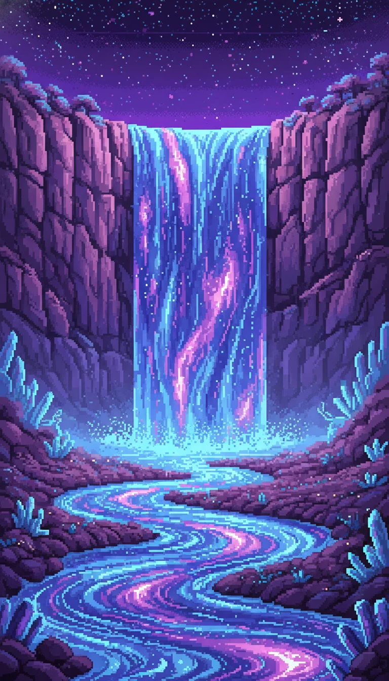 旋渦星系傾瀉而下的宇宙瀑布流入發光河流
