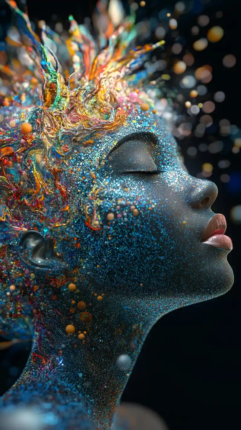 Cerveau humain holographique surréaliste composé de particules scintillantes