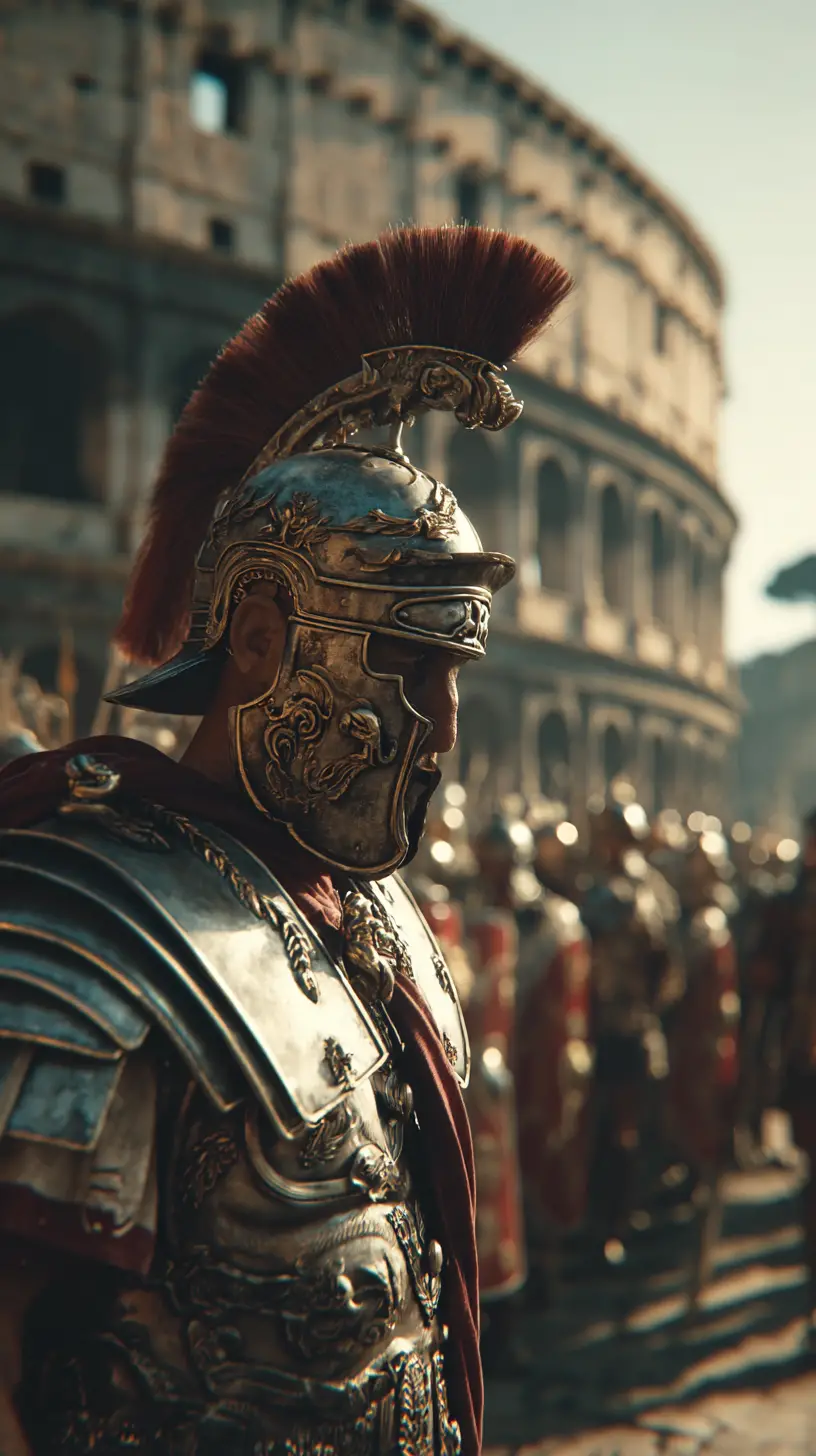 Roman tribune before the Colosseum in dramatic cinematic light