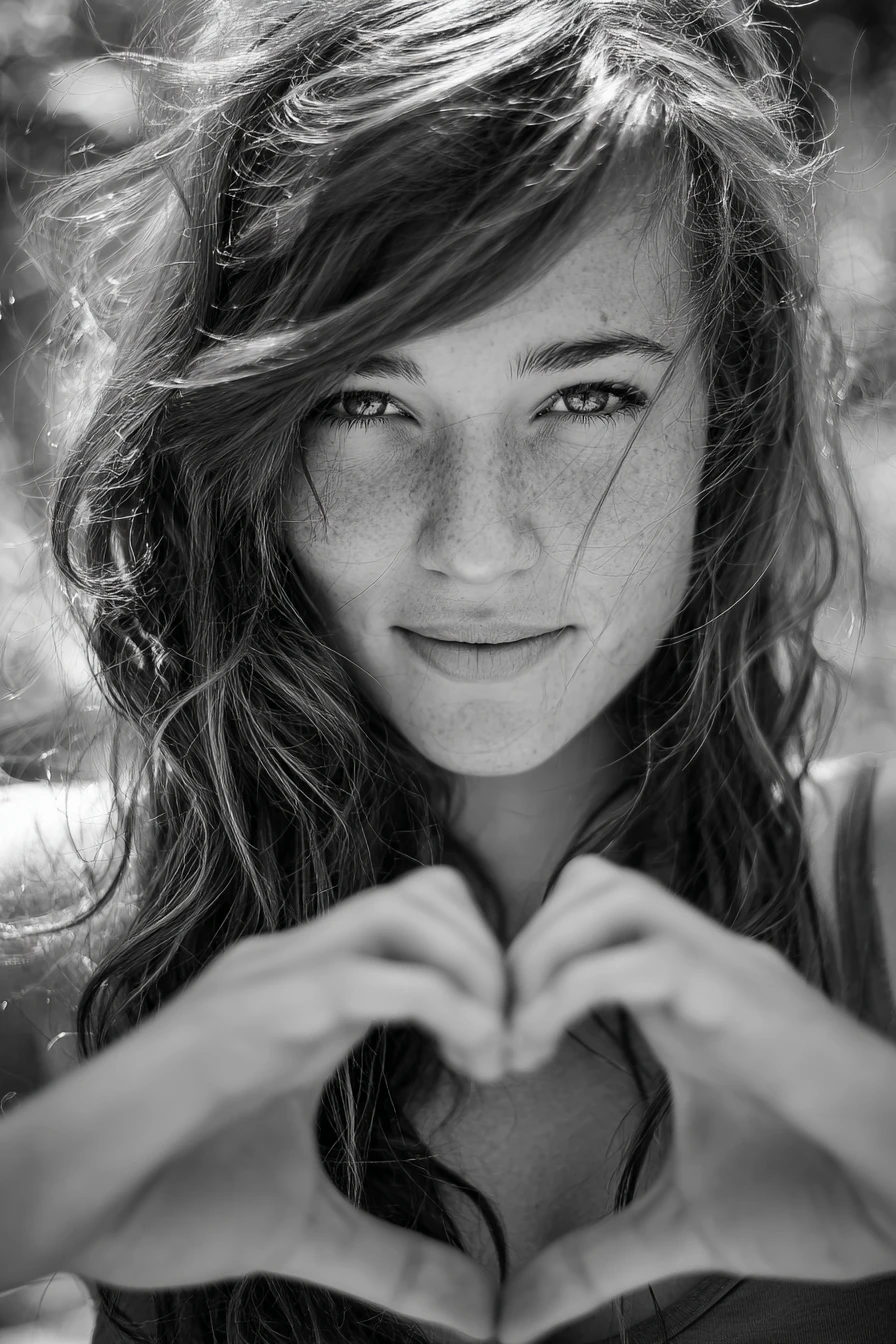 Young woman making a heart shape in soft close up