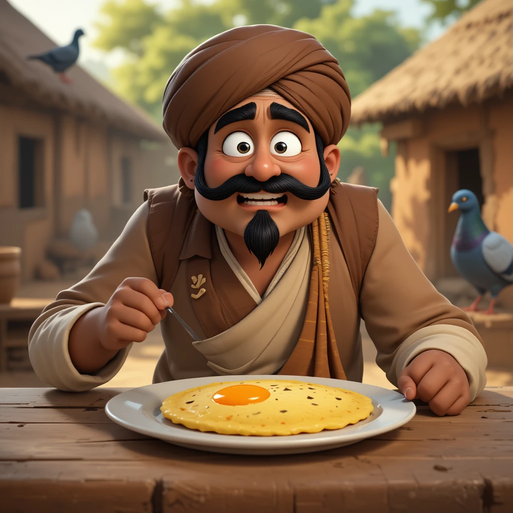 Agricultor indio comiendo tortilla en una mesa de madera rústica