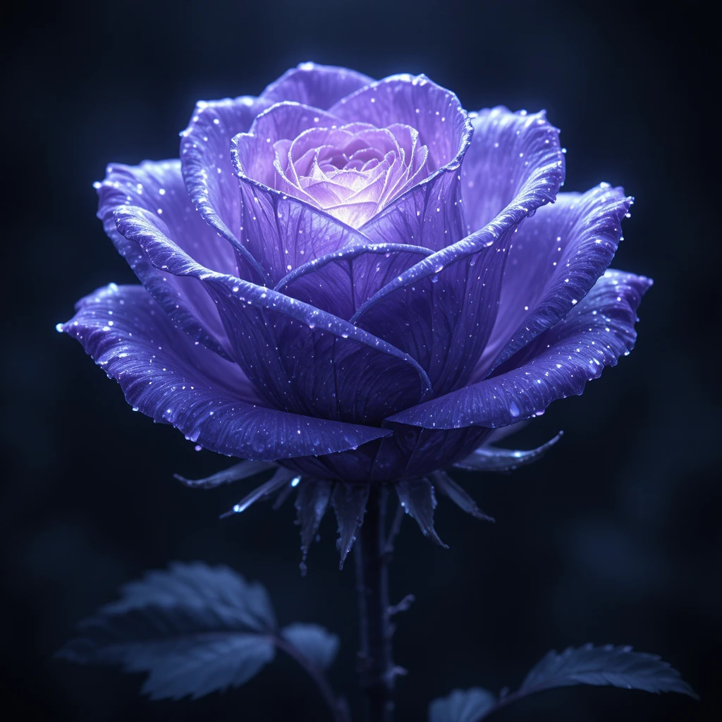 Glowing Lavender Rose In Dark Digital CGI Composition