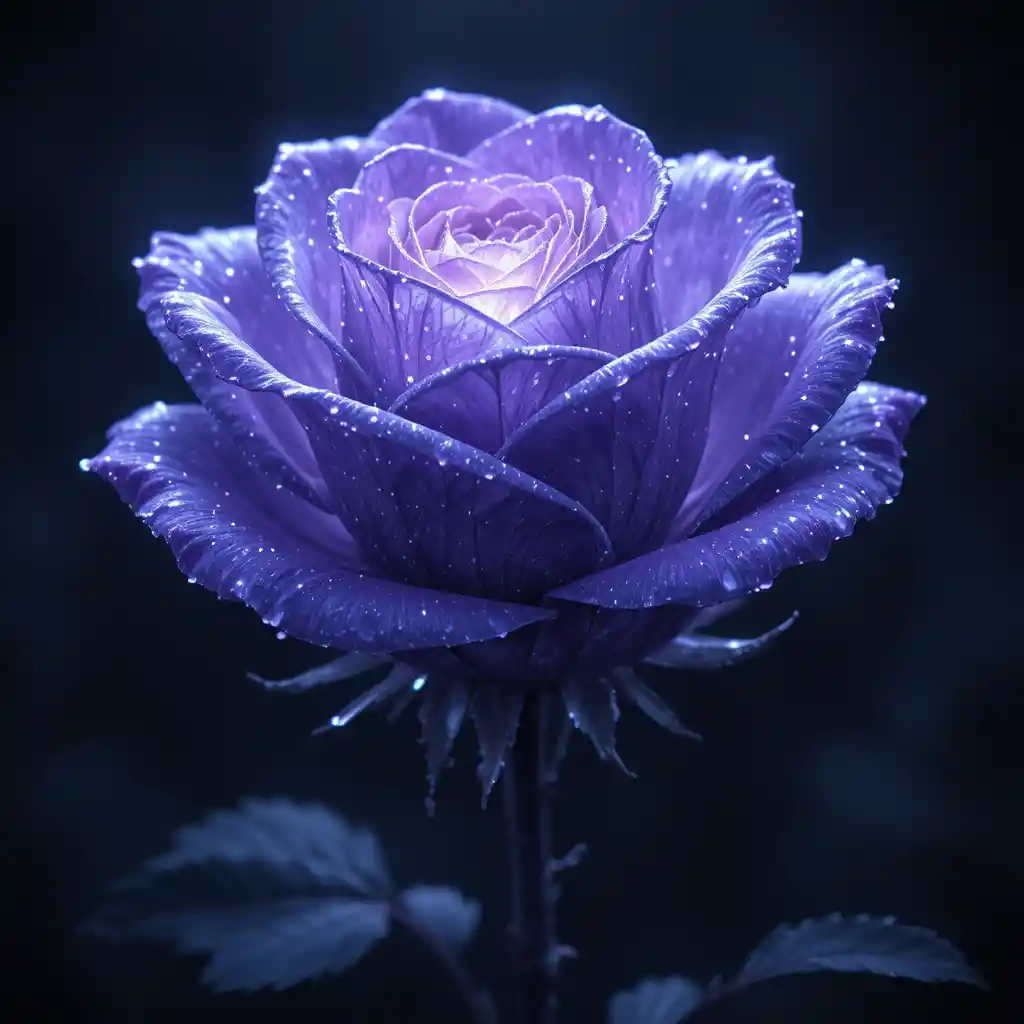 Glowing Lavender Rose In Dark Digital CGI Composition