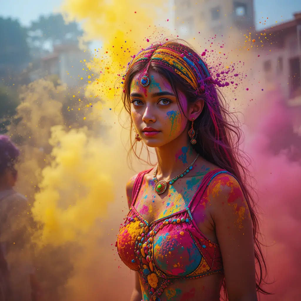 Vibrant abstract splash of colorful Holi paint powders