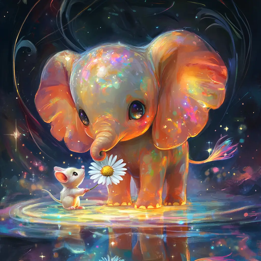 Chibi Elephant With Glowing Colors In Surreal Dreamscape