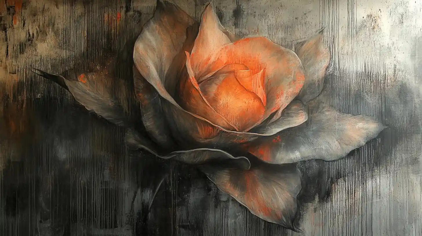 Abstract mixed media rose with large reflective petals