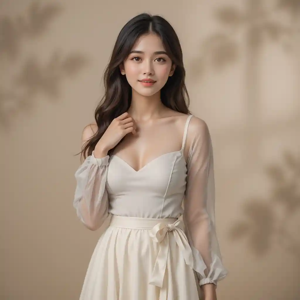 Dreamy portrait of a young woman in soft neutral tones
