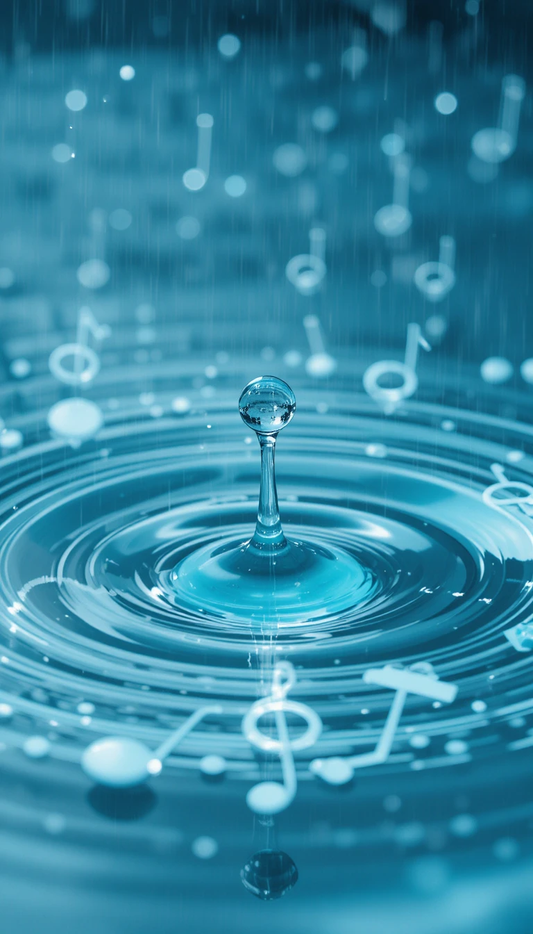 Goutte de pluie tombante créant des ondulations musicales dans une eau limpide