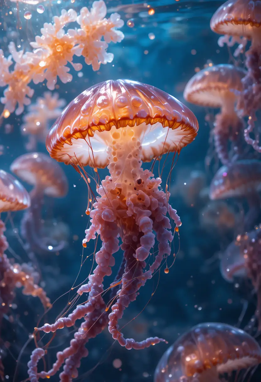 Lifelike Jellyfish Floating In A Clear Underwater World